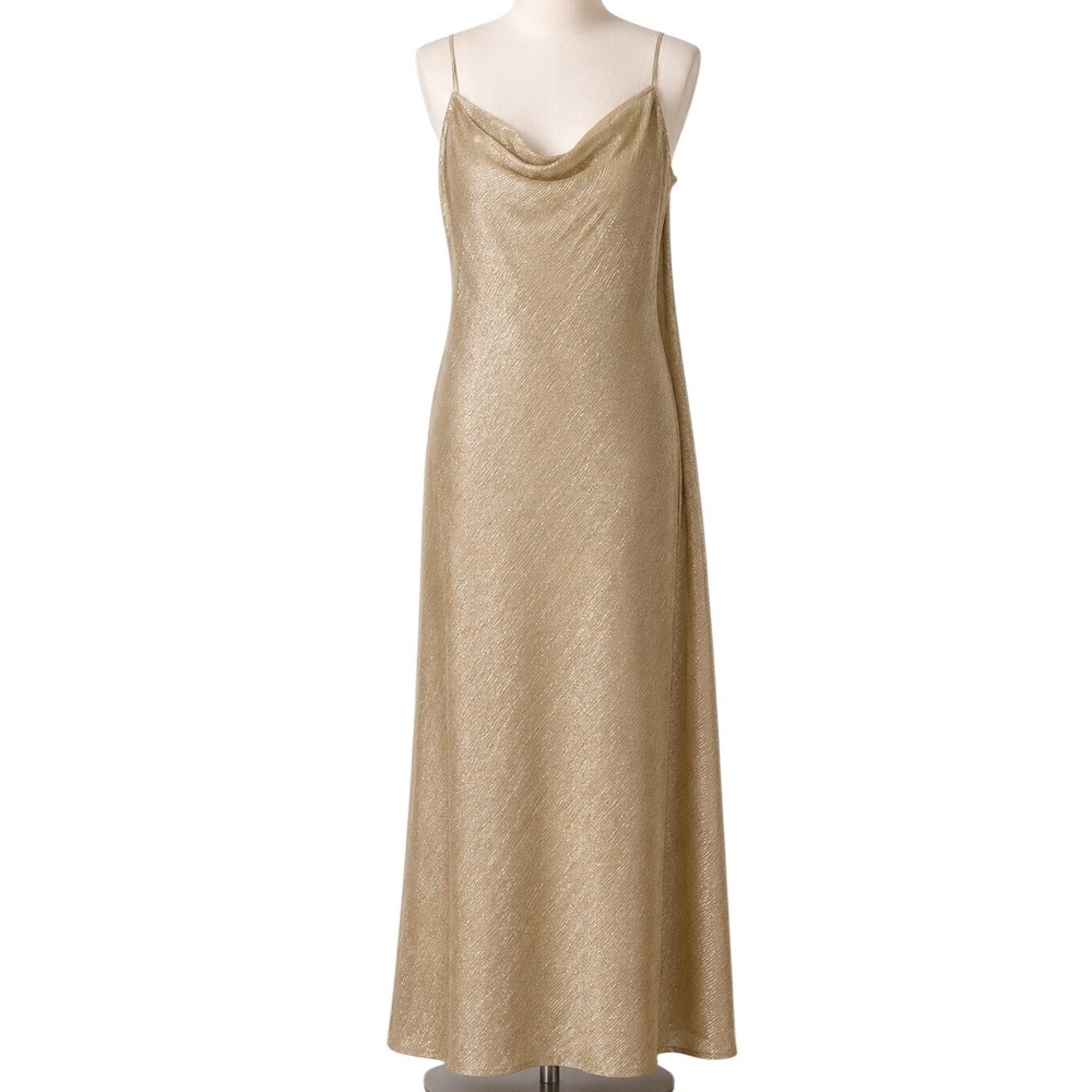 Marina Gold Metallic Cowl Neck Slip Maxi Dress 14 NWB Gown Wedding Guest Party